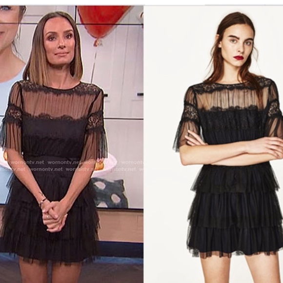 Zara Dresses & Skirts - Zara black tulle and laced short sleeves mini dress